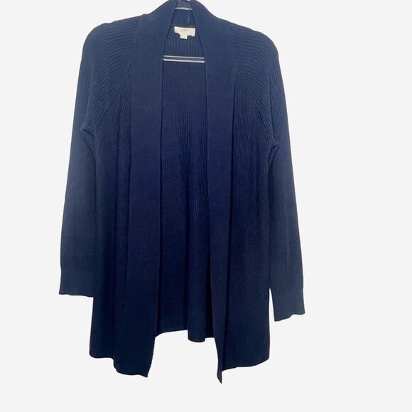 LOFT Outlet Ribbed Open Cardigan Sweater Classic Fit Navy Blue Sz Medium Petite - Picture 2 of 8